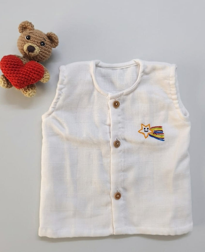 Star Design Hand Embroidered Double Layered Muslin Jhablas