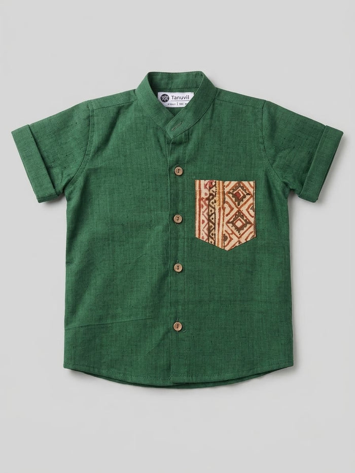 4 Green Mangalagiri handloom cotton fusion shirts