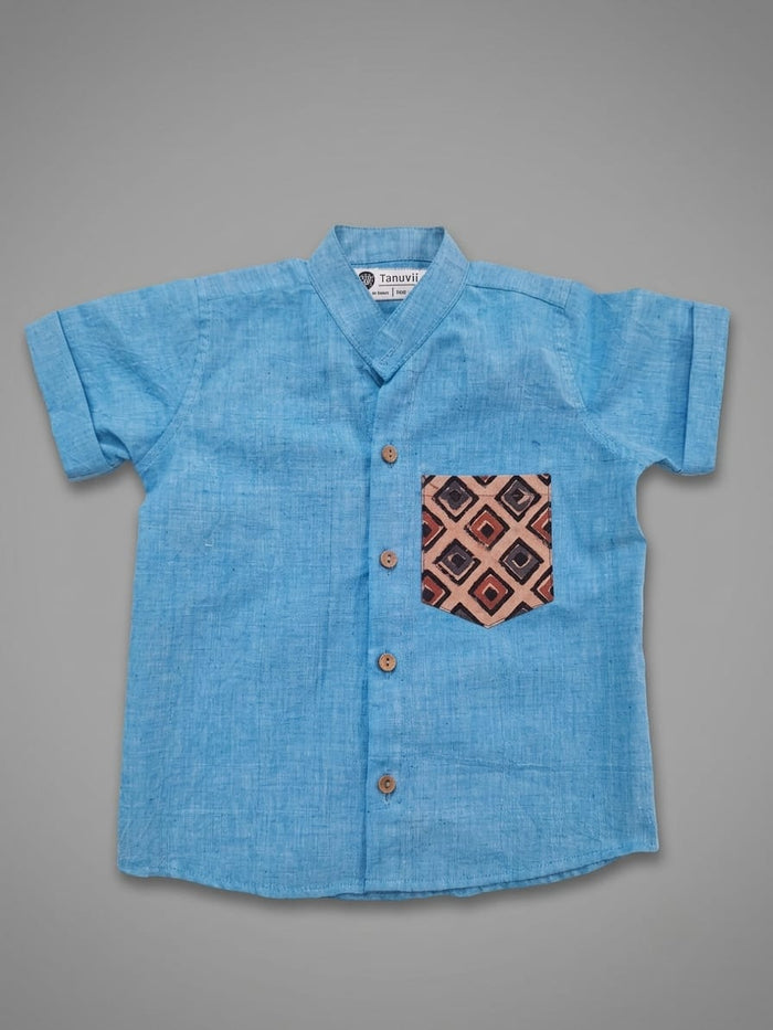 Blue Mangalagiri Cotton Fusion Shirt