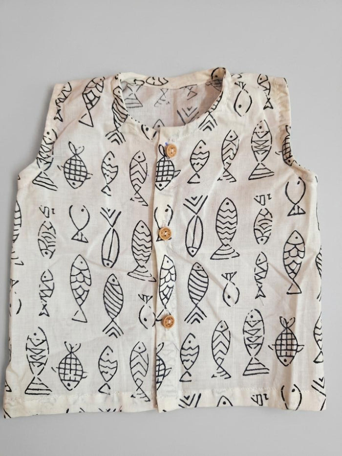 Hand Block-Printed Cotton Jhabla for Newborns & Babies