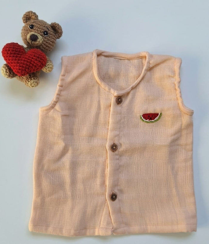 Watermelon Design Hand Embroidered Double Layered Muslin Jhabla